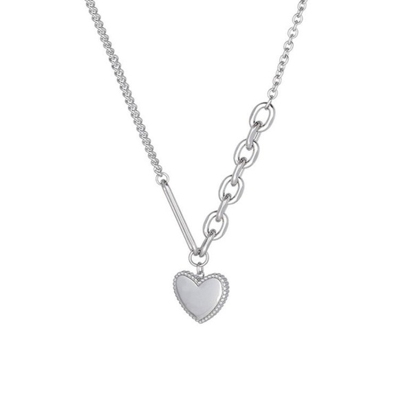 Jewelry - Simple Heart Pendant Necklace, Titanium Steel 18k gold plating, Silver